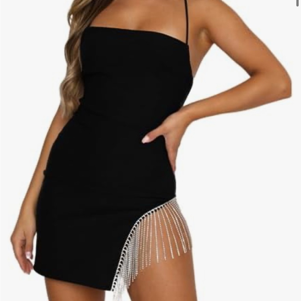 Elegant Black Dress with Rhinestone Fringe